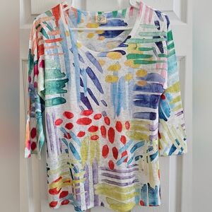 Et Lois Medium Multi Colored Top 3/4 Sleeve Casual